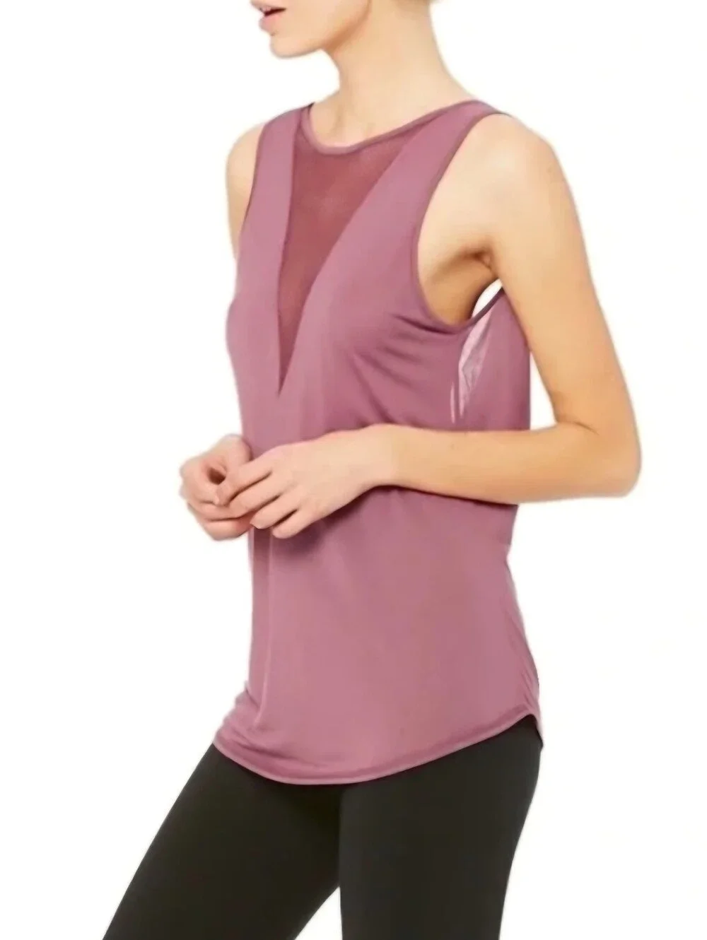 ALO Yoga Warm Up Mauve Modal Mesh Deep V-Neck Performance Tank‎ Women's Size S